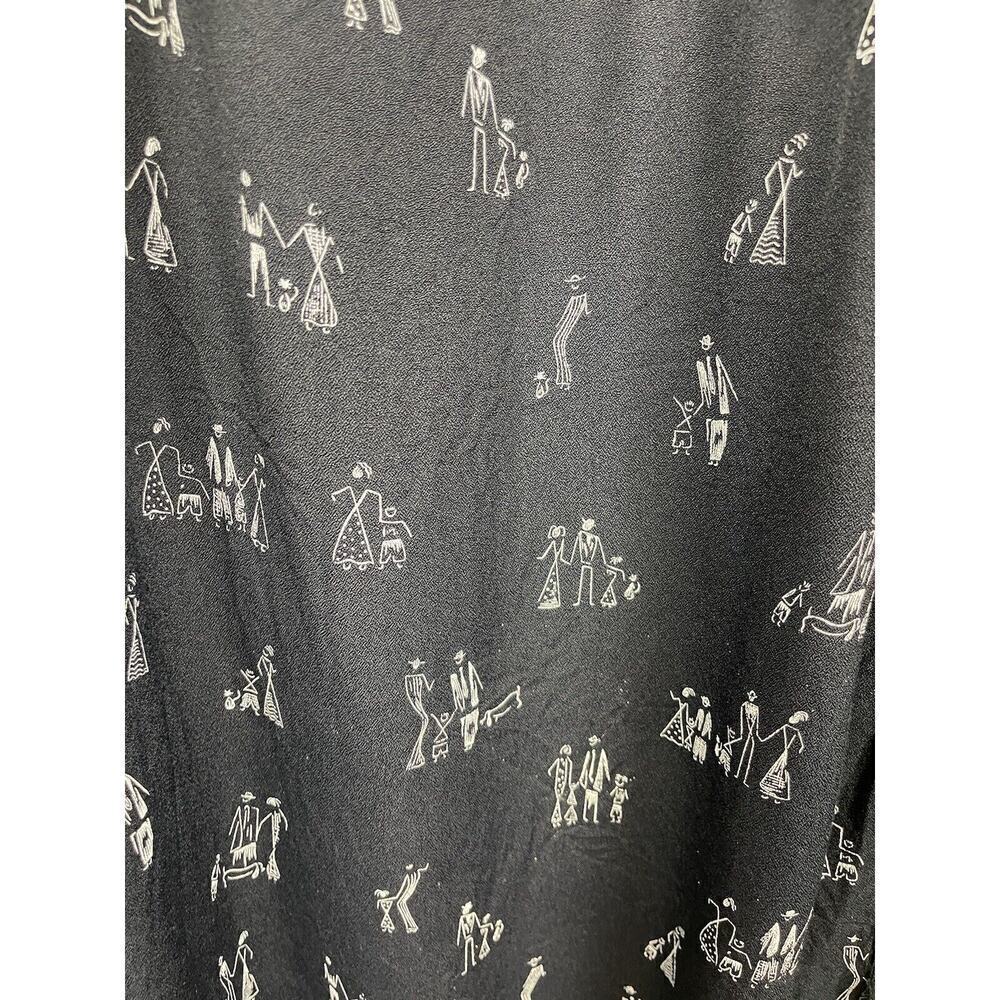 Dan Howard Black Maxi Dress Women Size Small Vintage Stick Family Print Tie Back - Picture 10 of 12